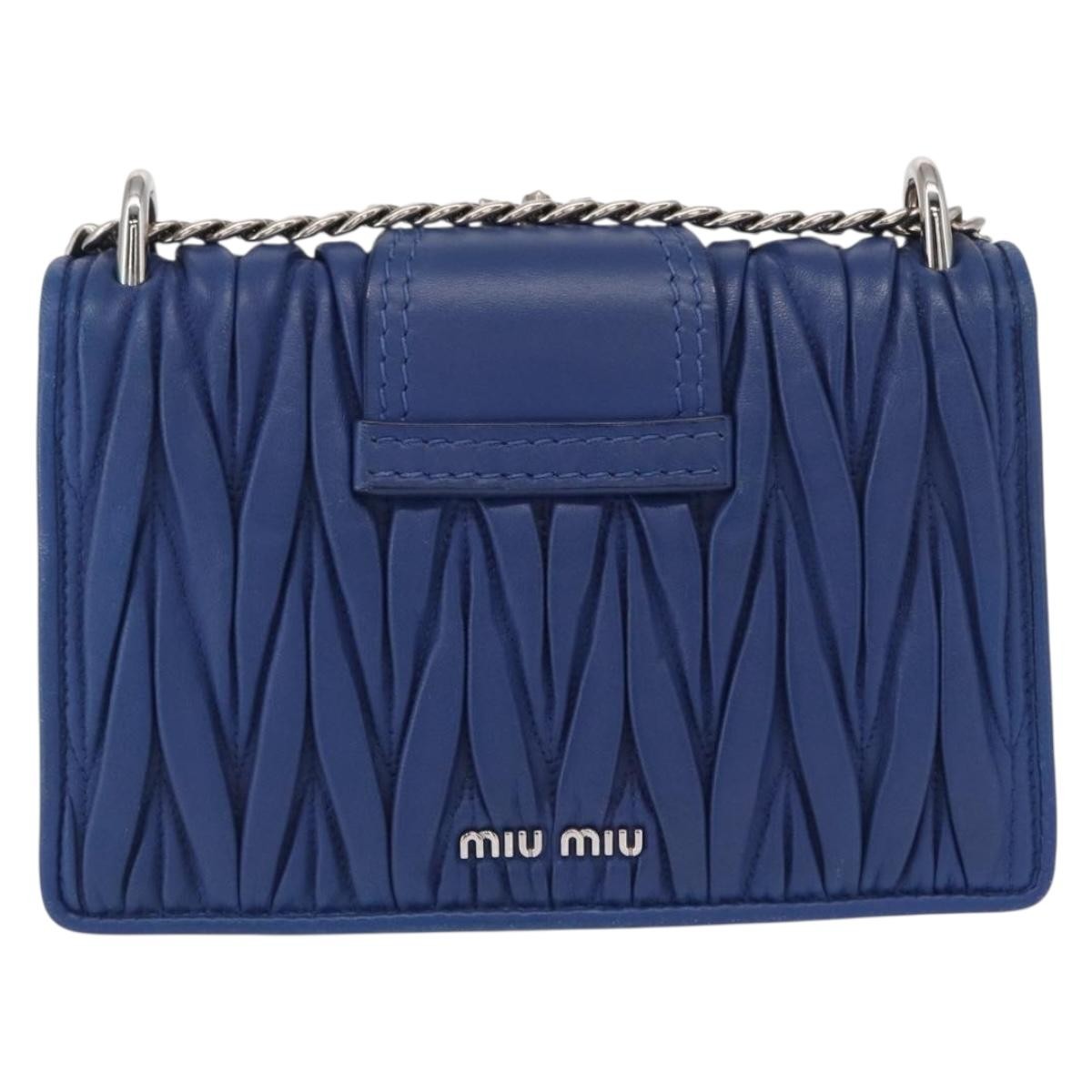Miu Miu Miu Miu Madras Crystal Buckle Shoulder Bag Matelasse Leather Small Blauw
