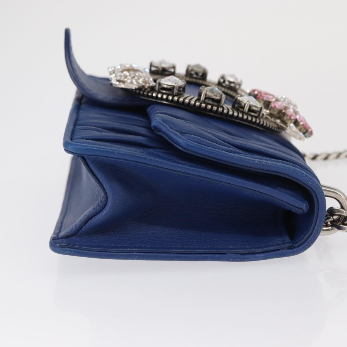 Miu Miu Miu Miu Madras Crystal Buckle Shoulder Bag Matelasse Leather Small Blauw