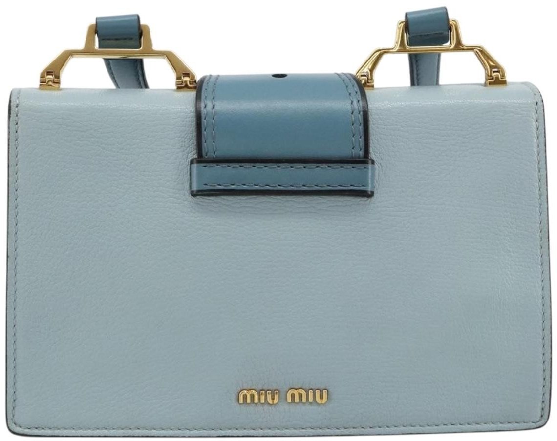 Miu Miu Madras Crystal Buckle Leather Small Blauw
