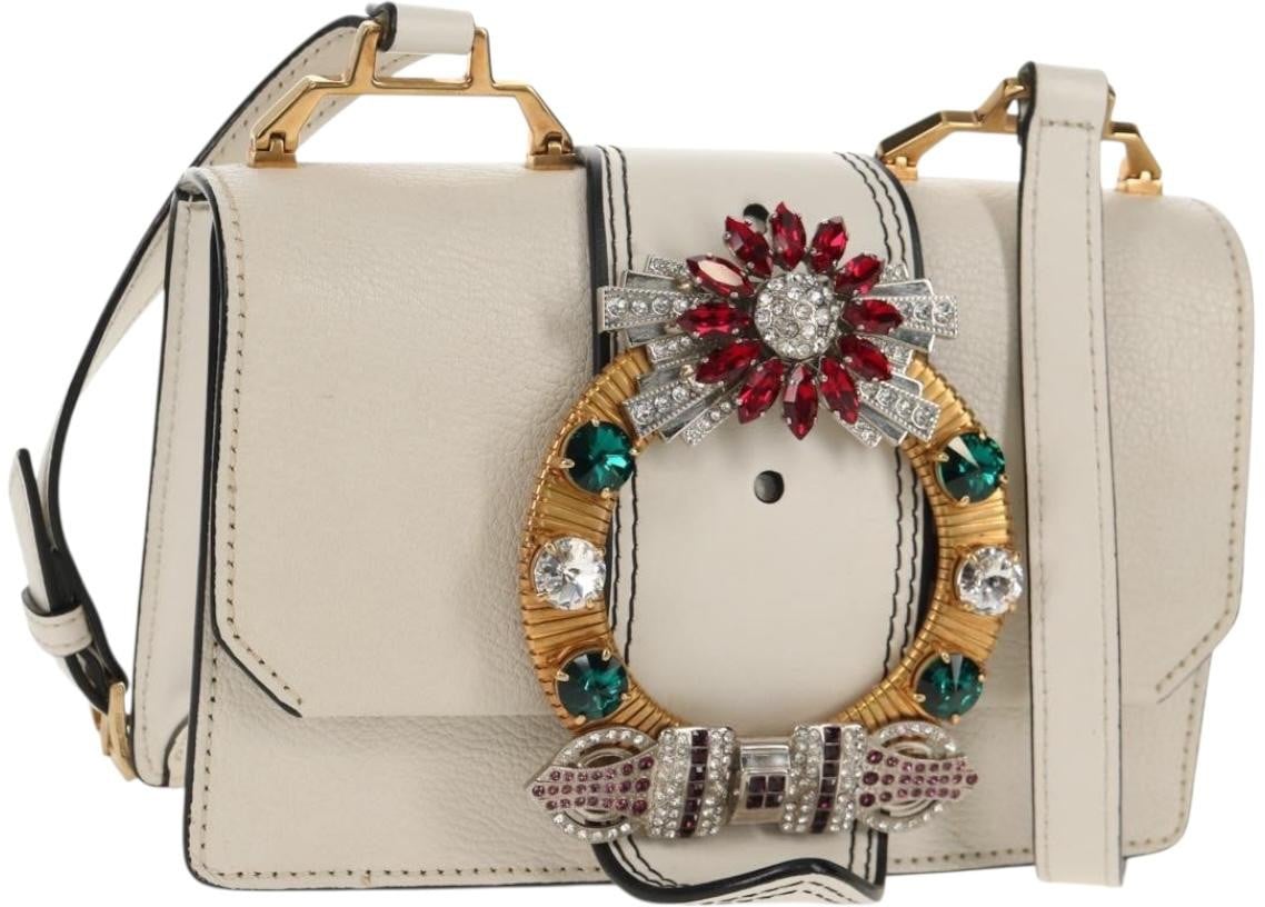 Miu Miu Miu Miu Madras Crystal Buckle Shoulder Bag Leather Small Wit