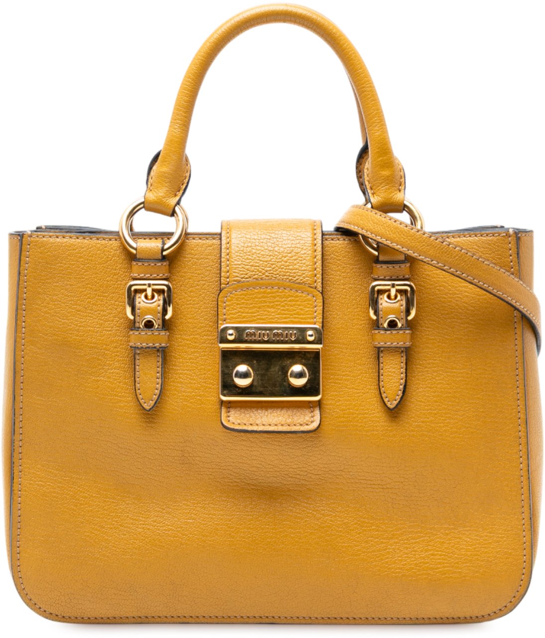 Miu Miu Goatskin Madras Satchel Geel