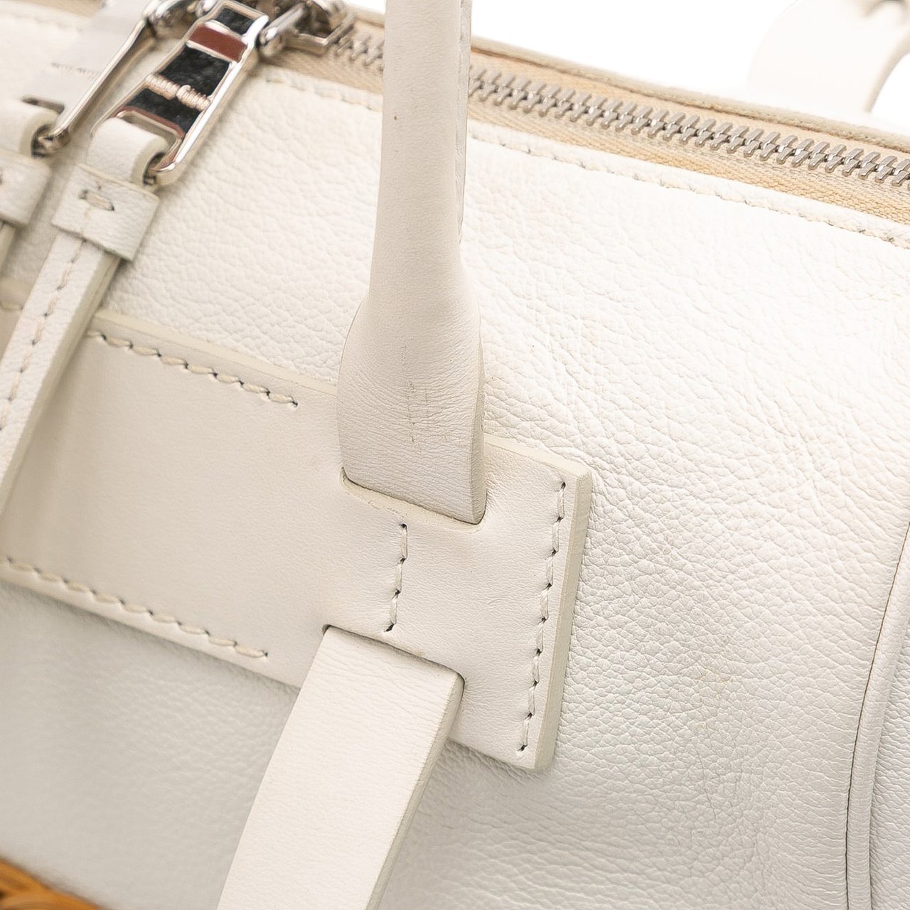 Miu Miu Wicker Trimmed Leather Top Handle Bag Wit