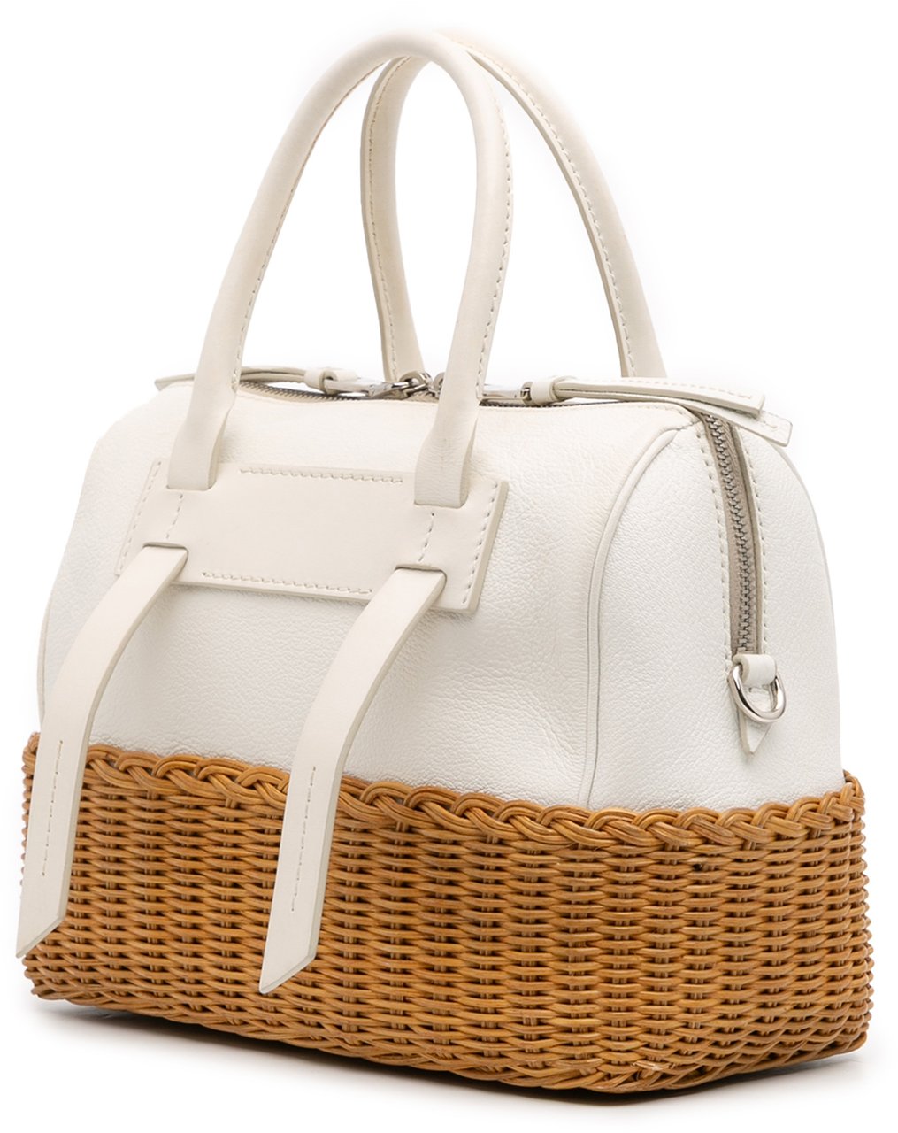 Miu Miu Wicker Trimmed Leather Top Handle Bag Wit