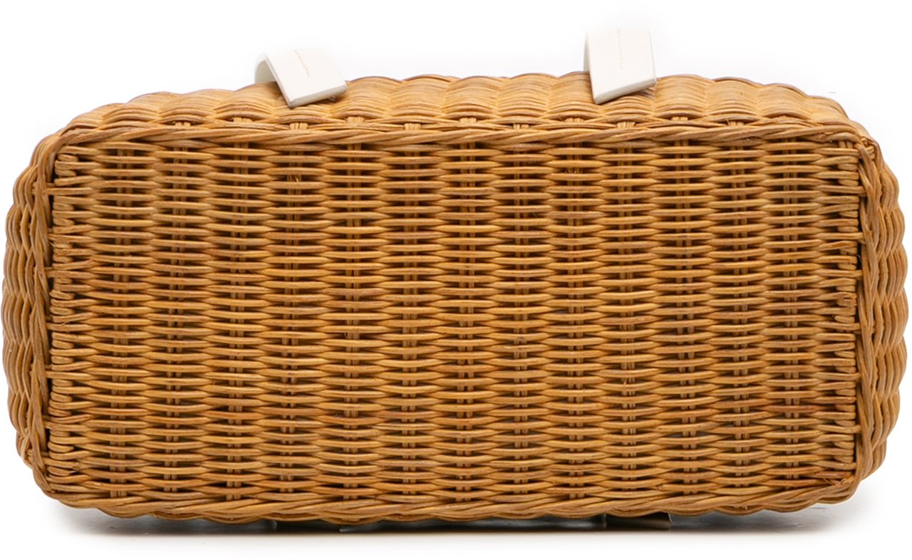 Miu Miu Wicker Trimmed Leather Top Handle Bag Wit