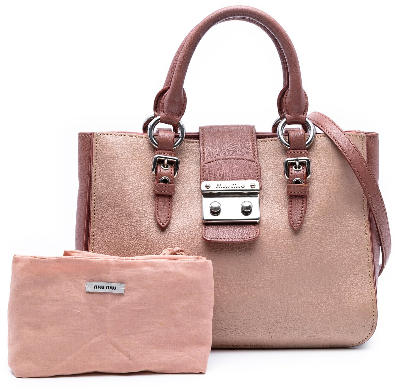 Miu Miu Bicolor Goatskin Madras Satchel Roze