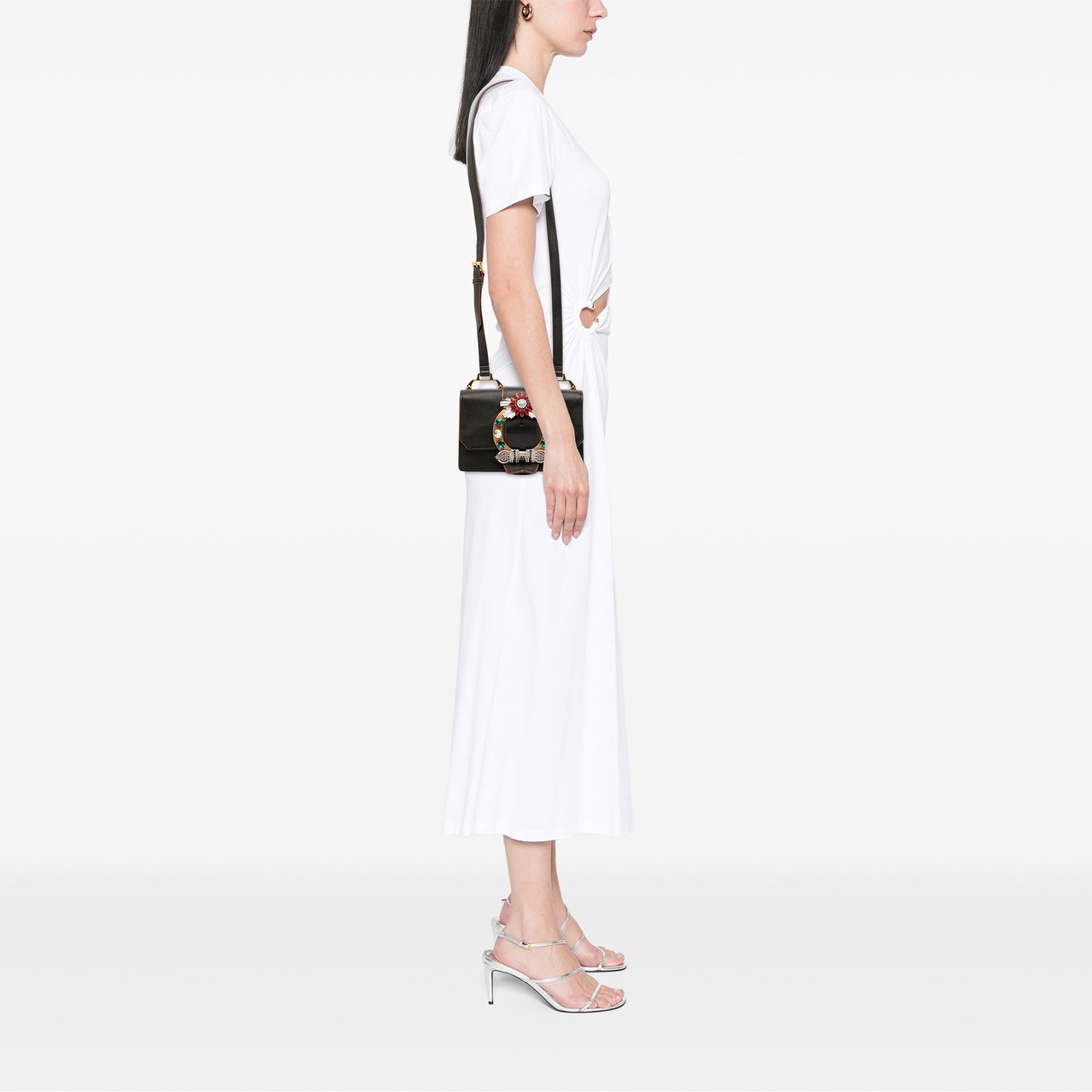 Miu Miu Goatskin Madras Soft Calf Crystal Embellished Crossbody Zwart