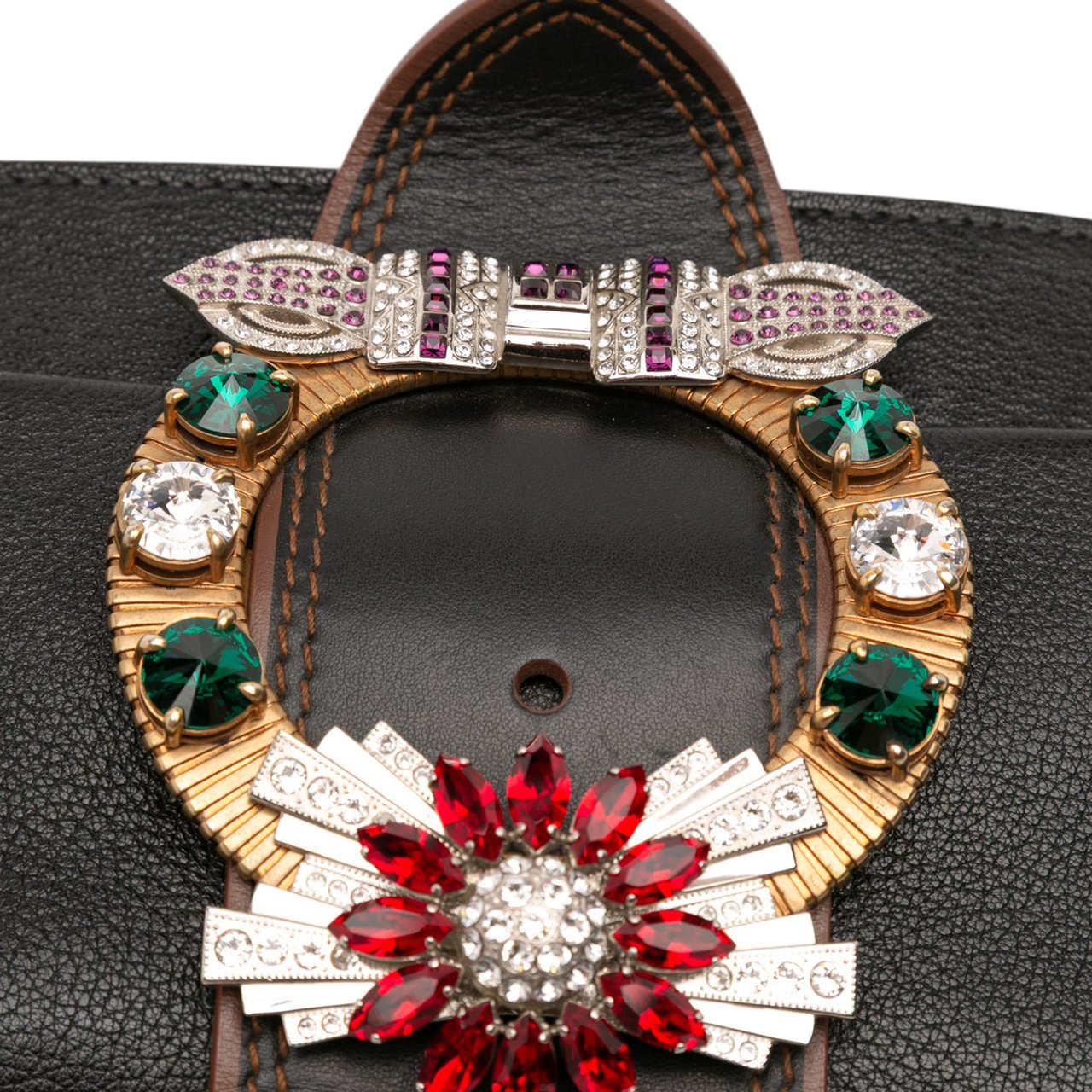 Miu Miu Goatskin Madras Soft Calf Crystal Embellished Crossbody Zwart