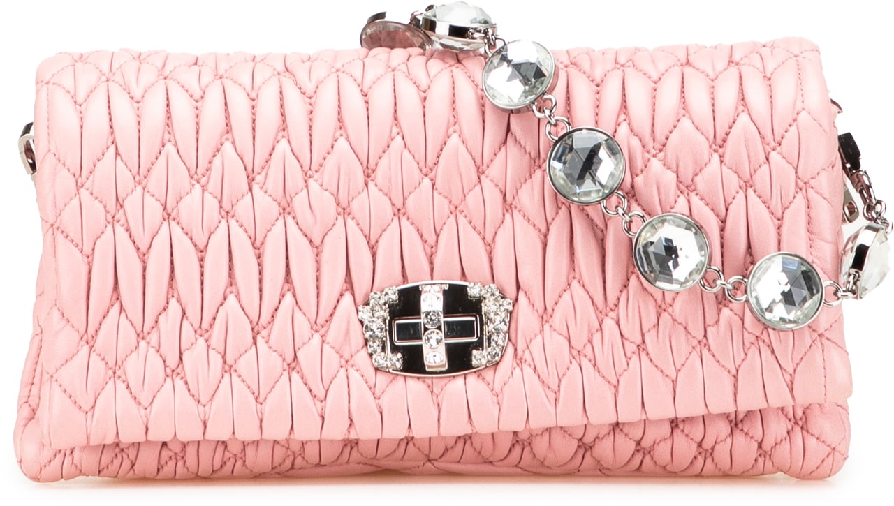 Miu Miu Matelasse Nappa Crystal Chain Satchel Roze