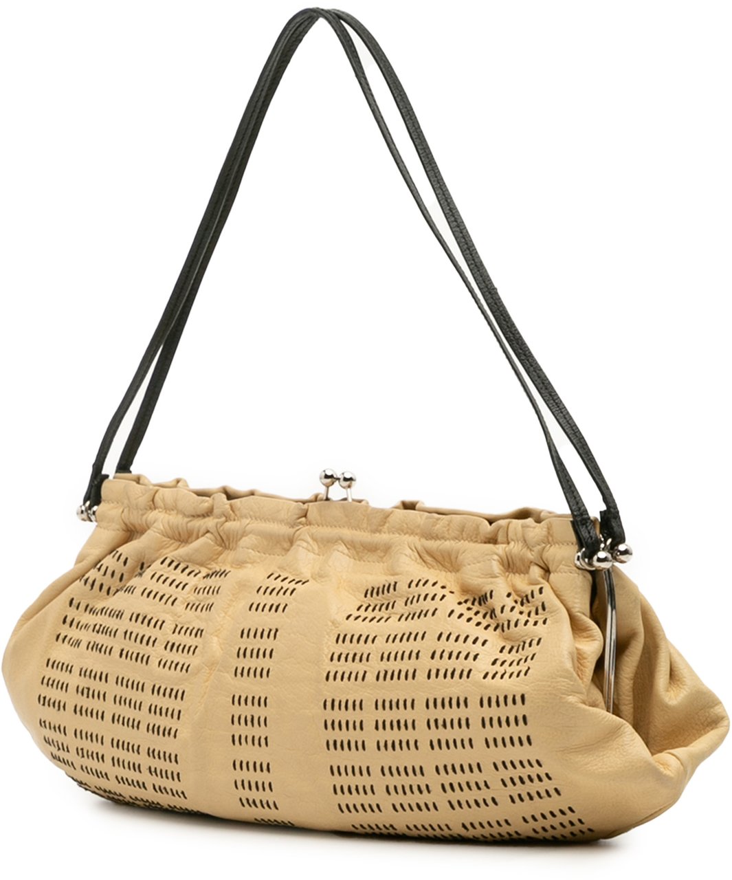Miu Miu Leather Kiss Lock Shoulder Bag Bruin