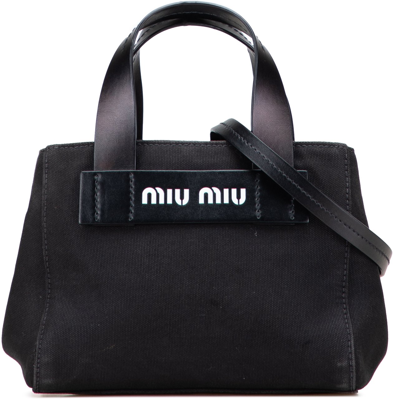 Miu Miu Small Canapa Canvas and leather Logo Satchel Zwart