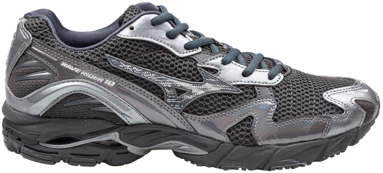 Mizuno Mizuno wave rider 10 mesh and leather sneakers, black/grey Zwart