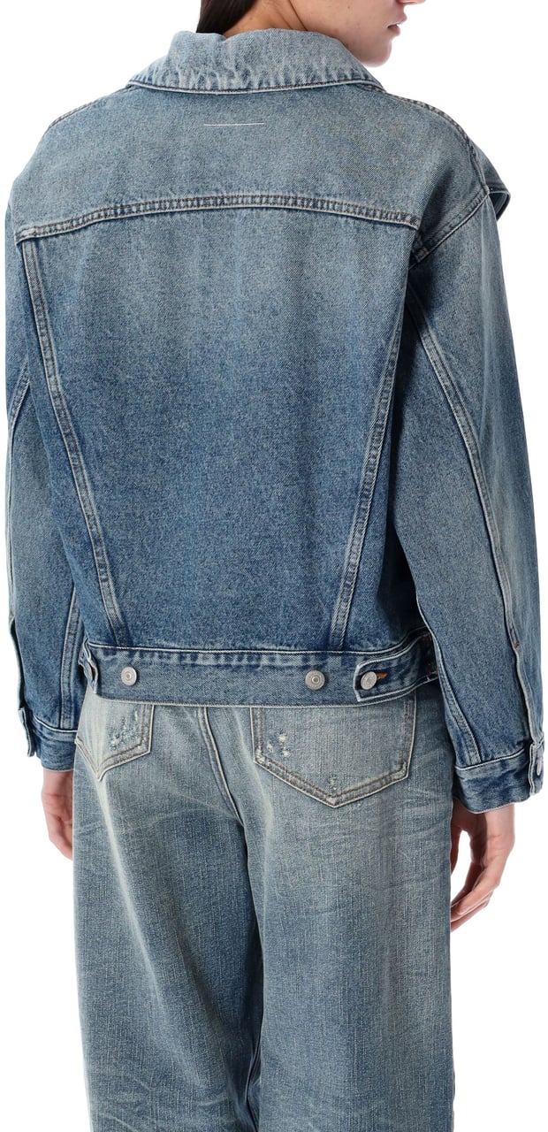 MM6 Maison Margiela Denim Jacket Sleeve Cut Medium Blue Blauw