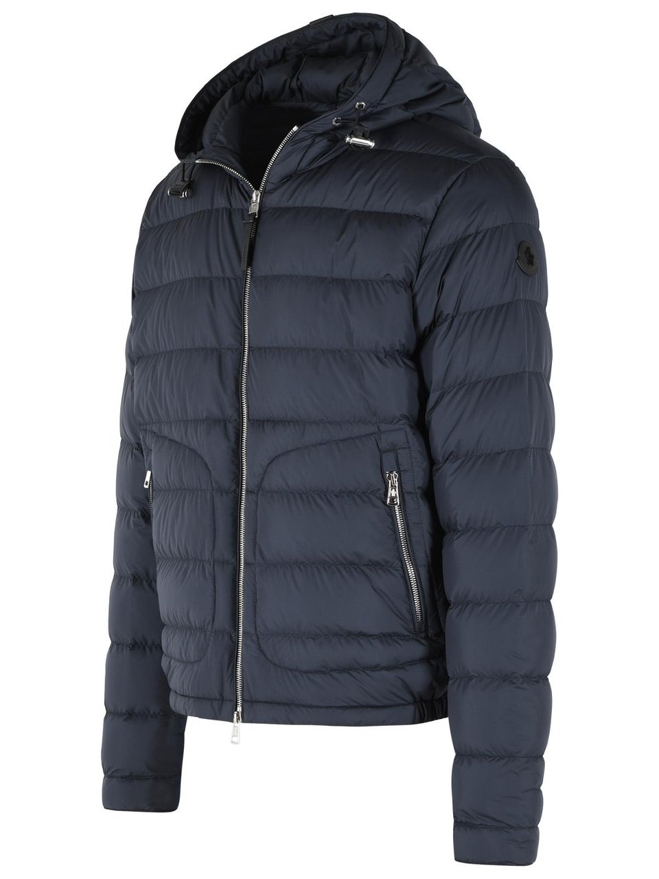 Moncler Navy Blue Polyester Short 'Sestriere' Hooded Down Jacket Grijs