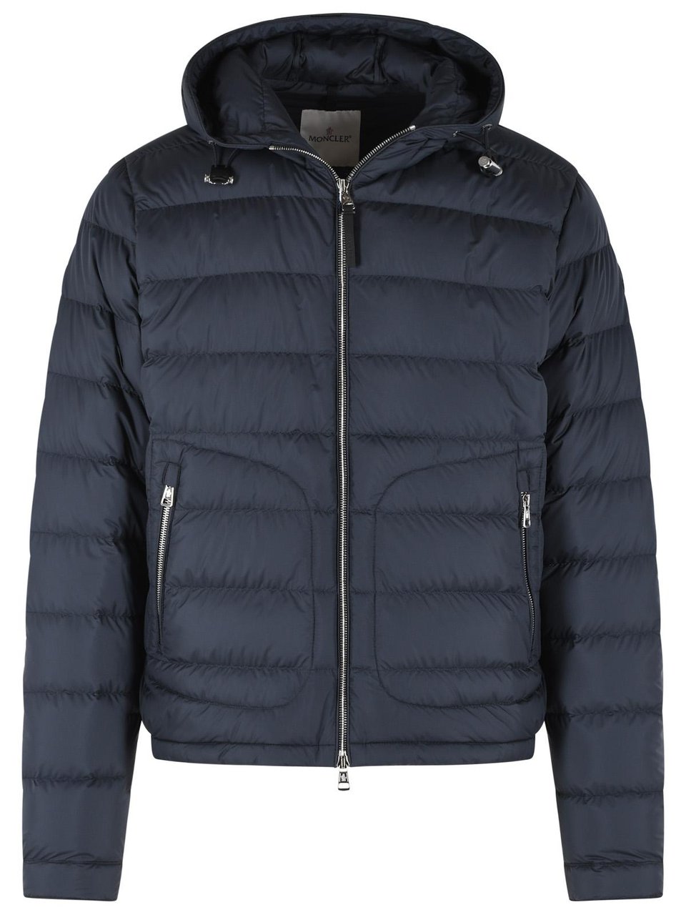 Moncler Navy Blue Polyester Short 'Sestriere' Hooded Down Jacket Grijs