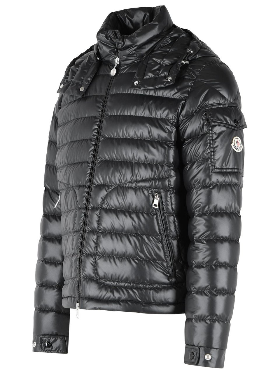Moncler 'Lauros' Short Hooded Down Jacket In Black Polyester Grijs