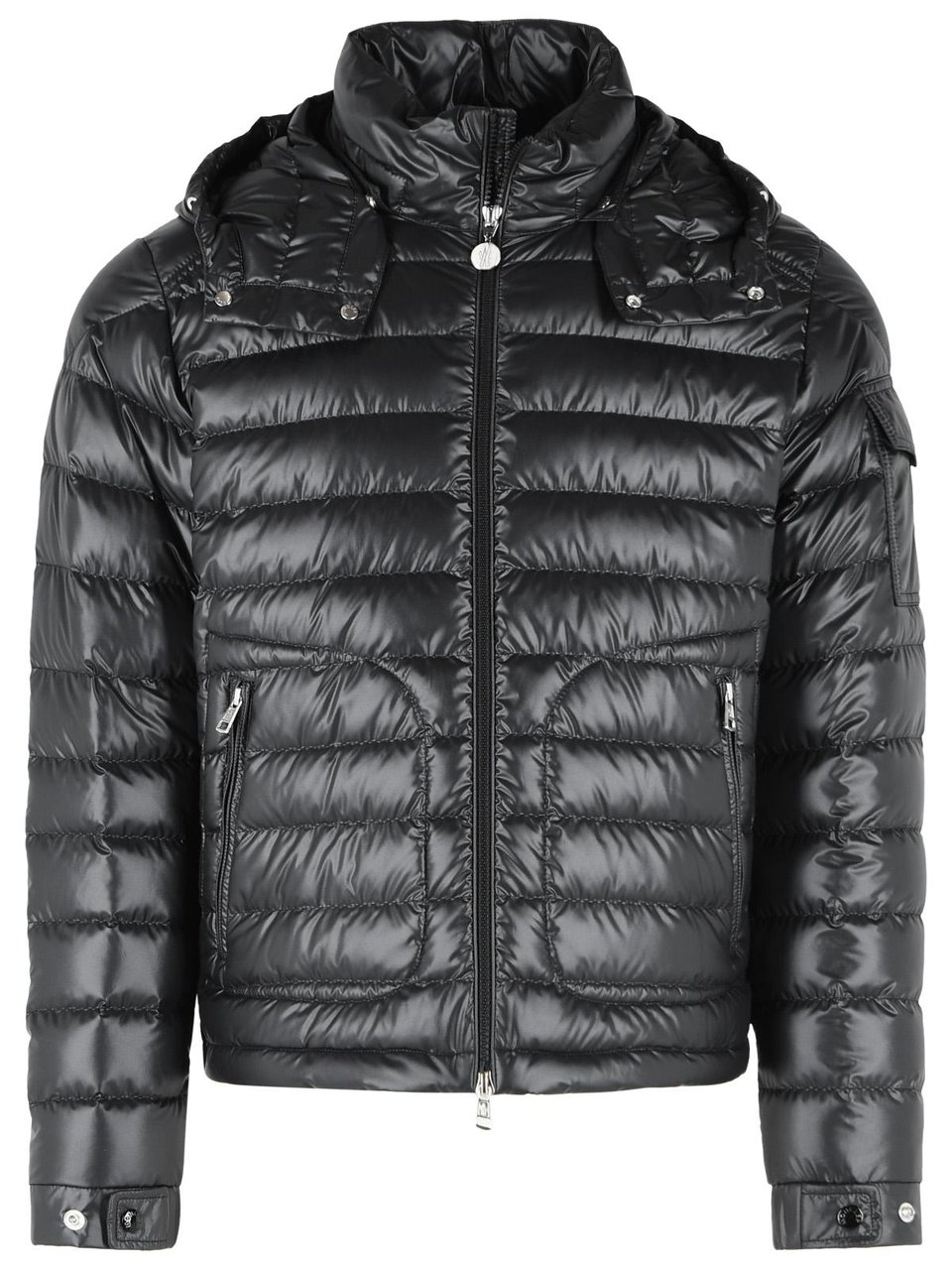 Moncler 'Lauros' Short Hooded Down Jacket In Black Polyester Grijs