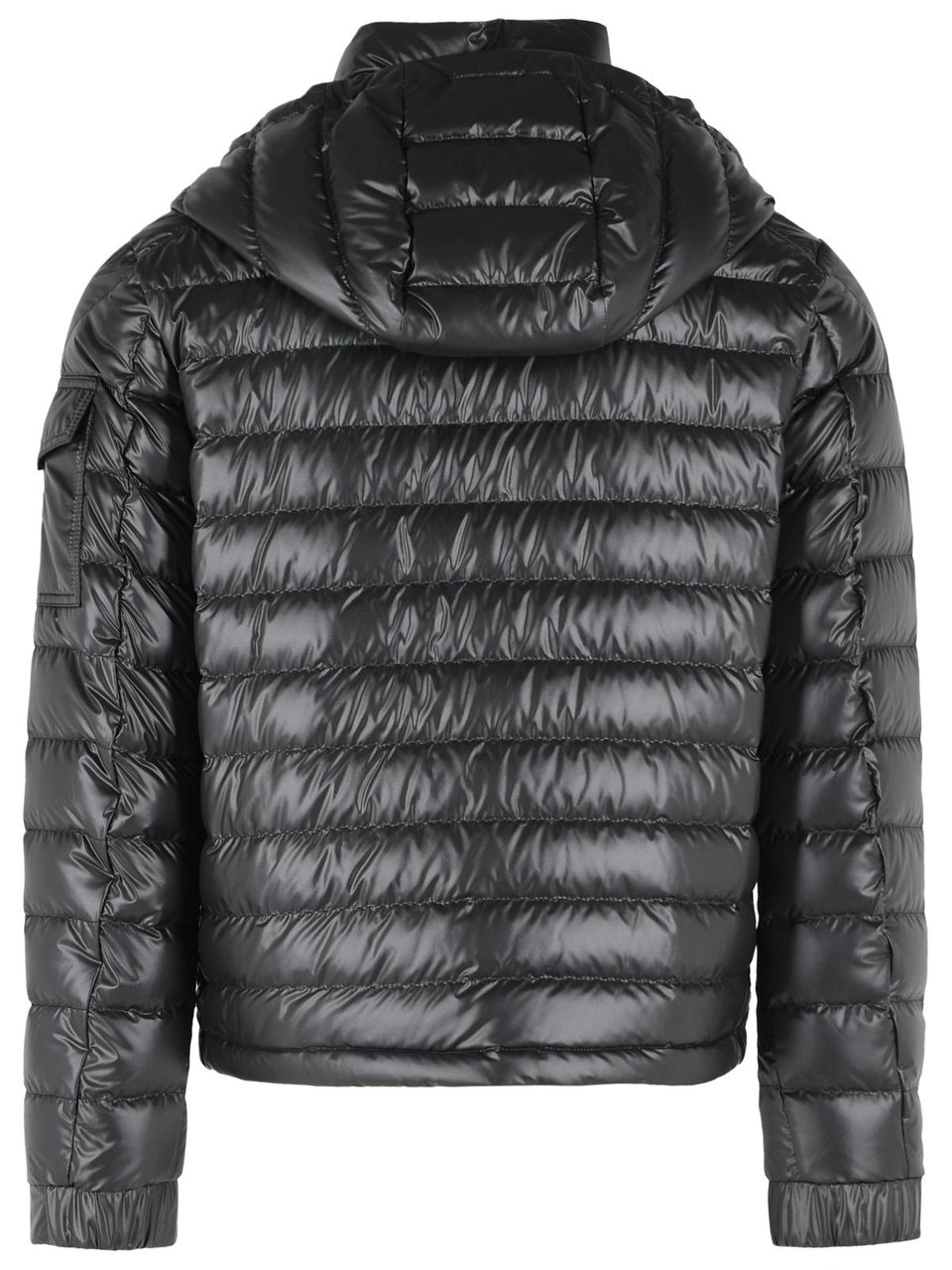 Moncler 'Lauros' Short Hooded Down Jacket In Black Polyester Grijs