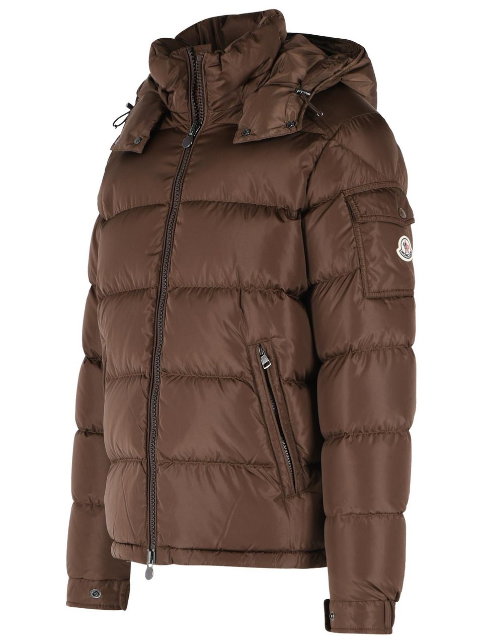 Moncler Matt 'Maya' Brown Polyamide Down Jacket Grijs