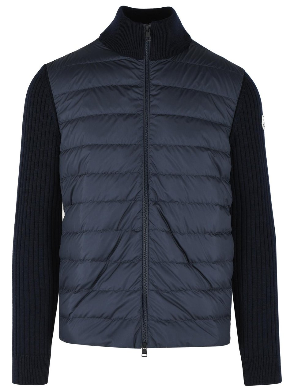 Moncler Padded Virgin Wool Cardigan With Zip Navy Blue Zwart