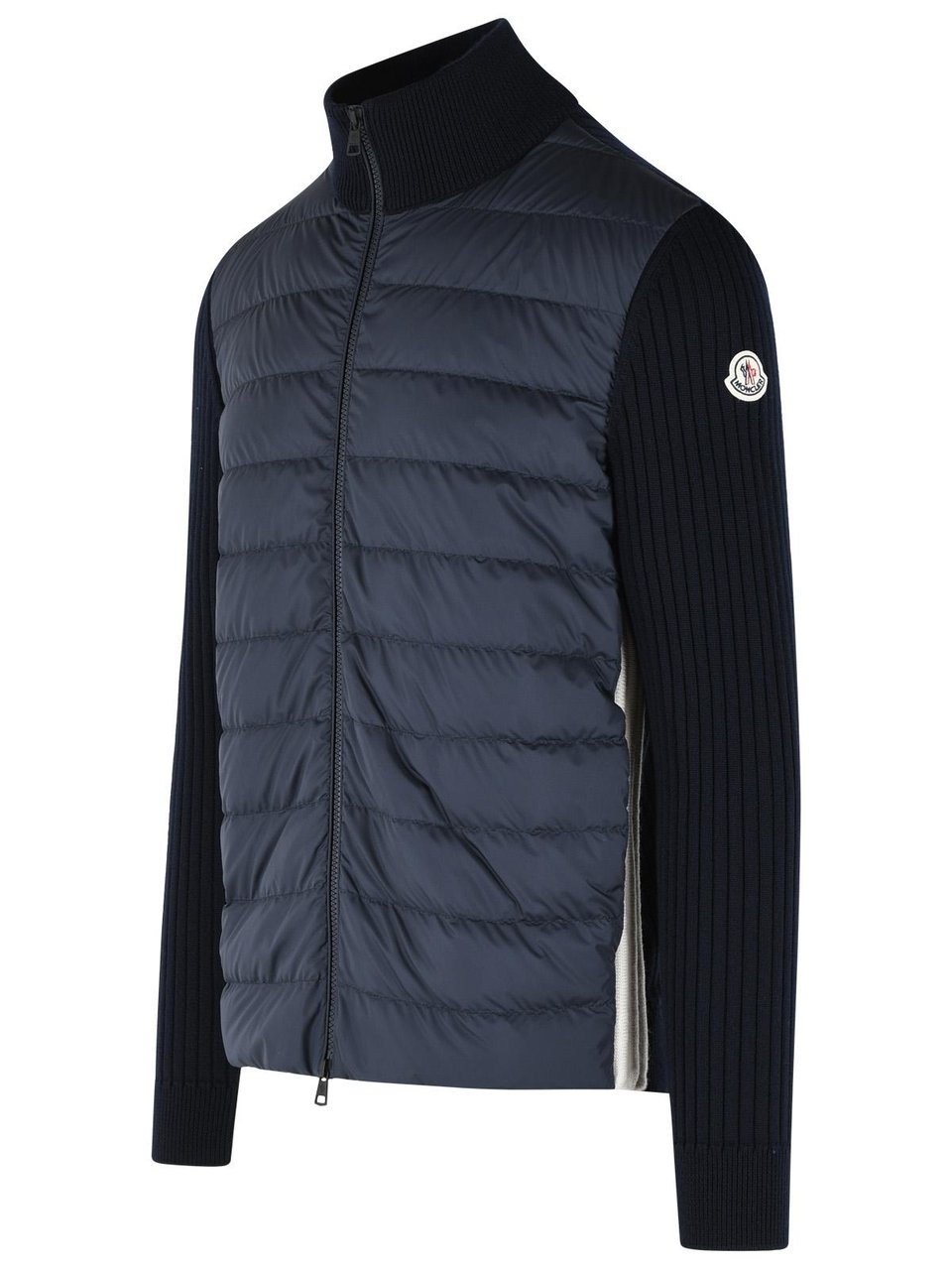 Moncler Padded Virgin Wool Cardigan With Zip Navy Blue Zwart
