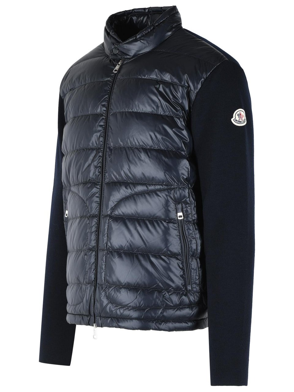 Moncler Padded Virgin Wool Crdigan With Zip Navy Blue Zwart