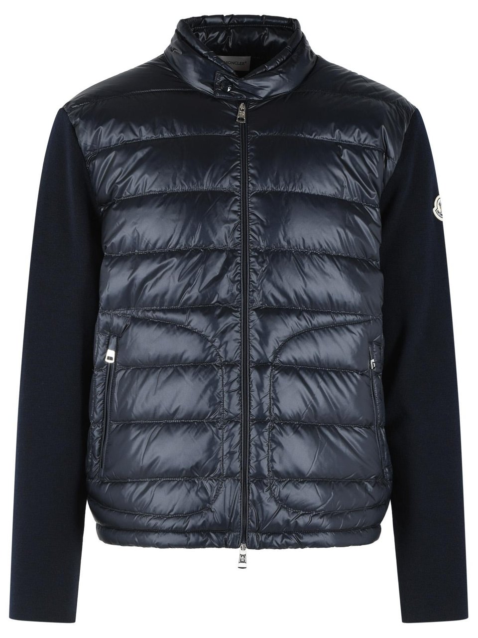 Moncler Padded Virgin Wool Crdigan With Zip Navy Blue Zwart