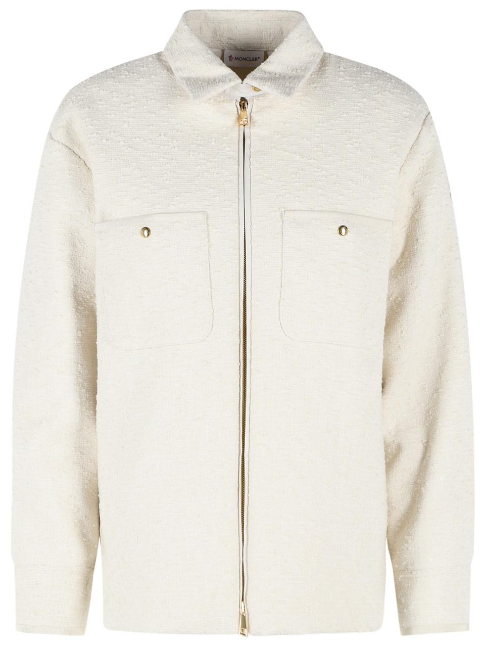 Moncler Padded Shirt Jacket In Ivory White Bouclé Cotton Blend Wit