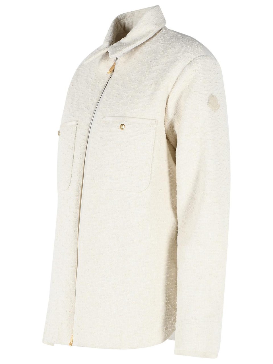 Moncler Padded Shirt Jacket In Ivory White Bouclé Cotton Blend Wit