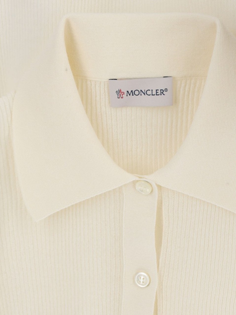 Moncler Ribbed Cotton-Blend Moncler Top With Classic Collar Neutraal