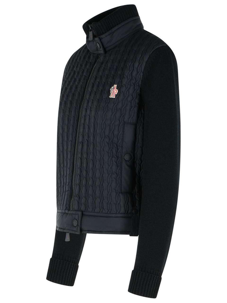 Moncler Black Virgin Wool Padded Cardigan Zwart