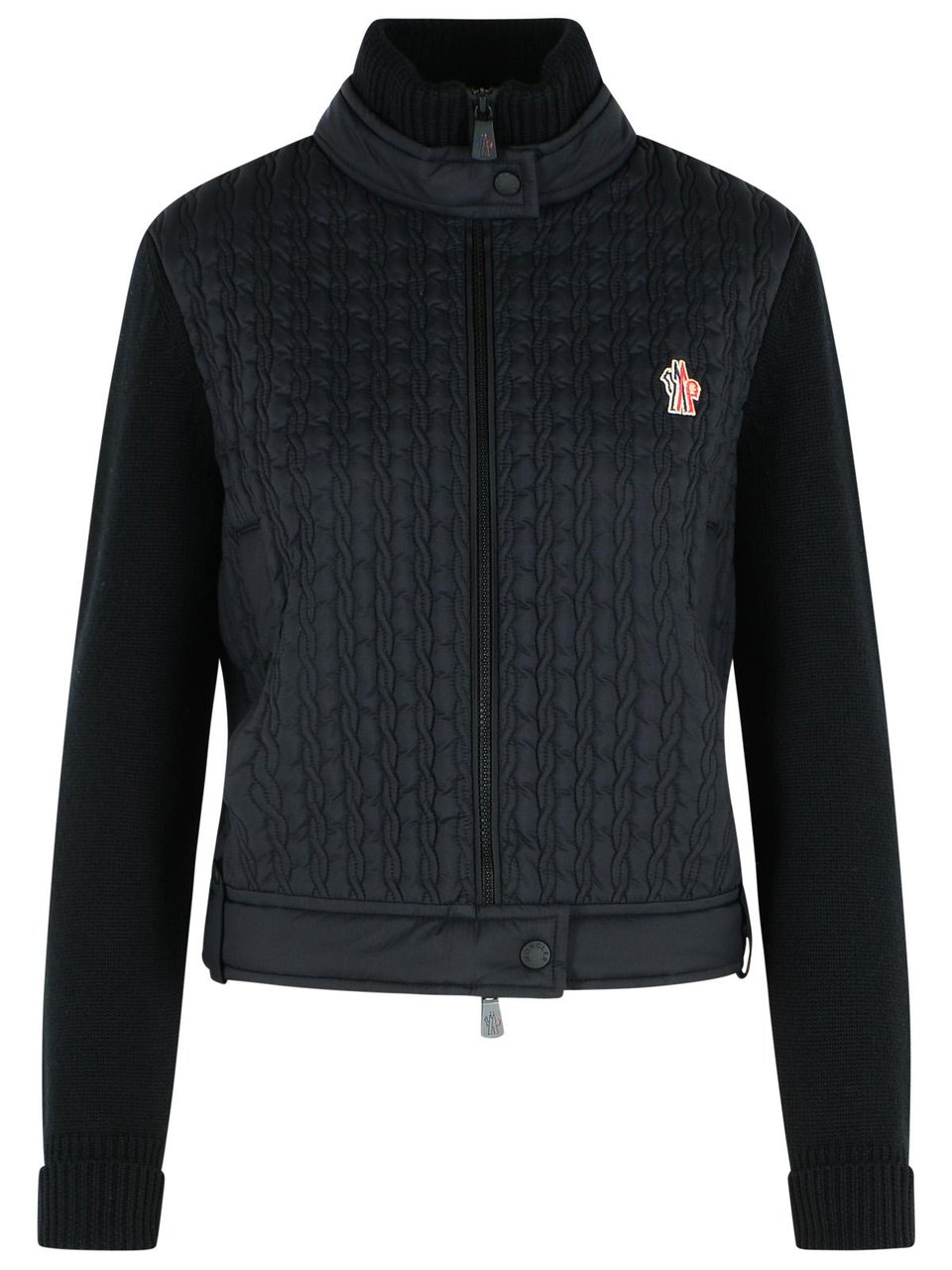 Moncler Black Virgin Wool Padded Cardigan Zwart