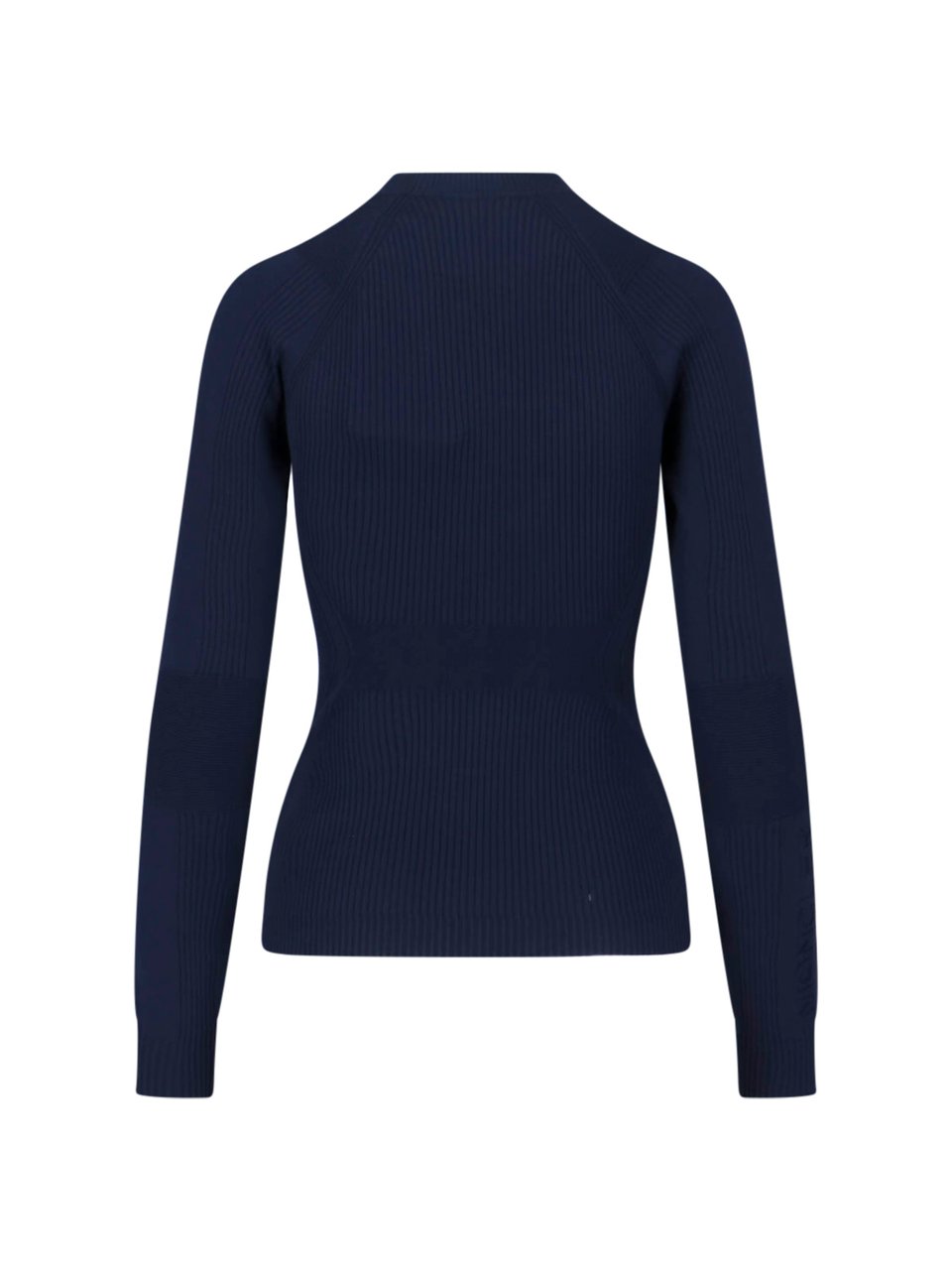 Moncler Blue Ribbed Viscose Blend Logo Sweater Blauw