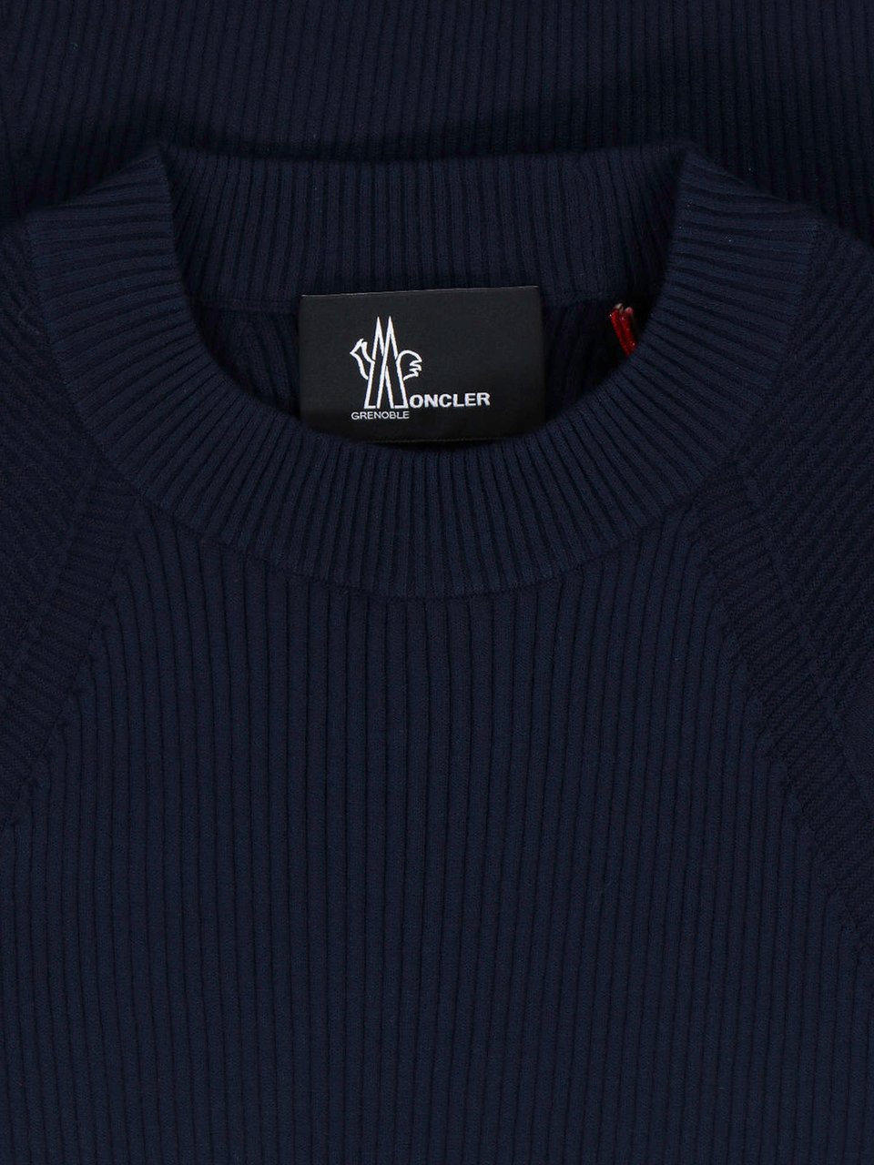 Moncler Blue Ribbed Viscose Blend Logo Sweater Blauw