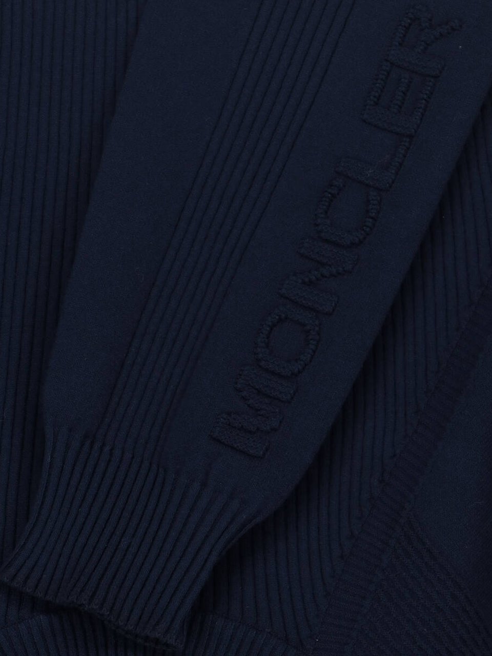 Moncler Blue Ribbed Viscose Blend Logo Sweater Blauw