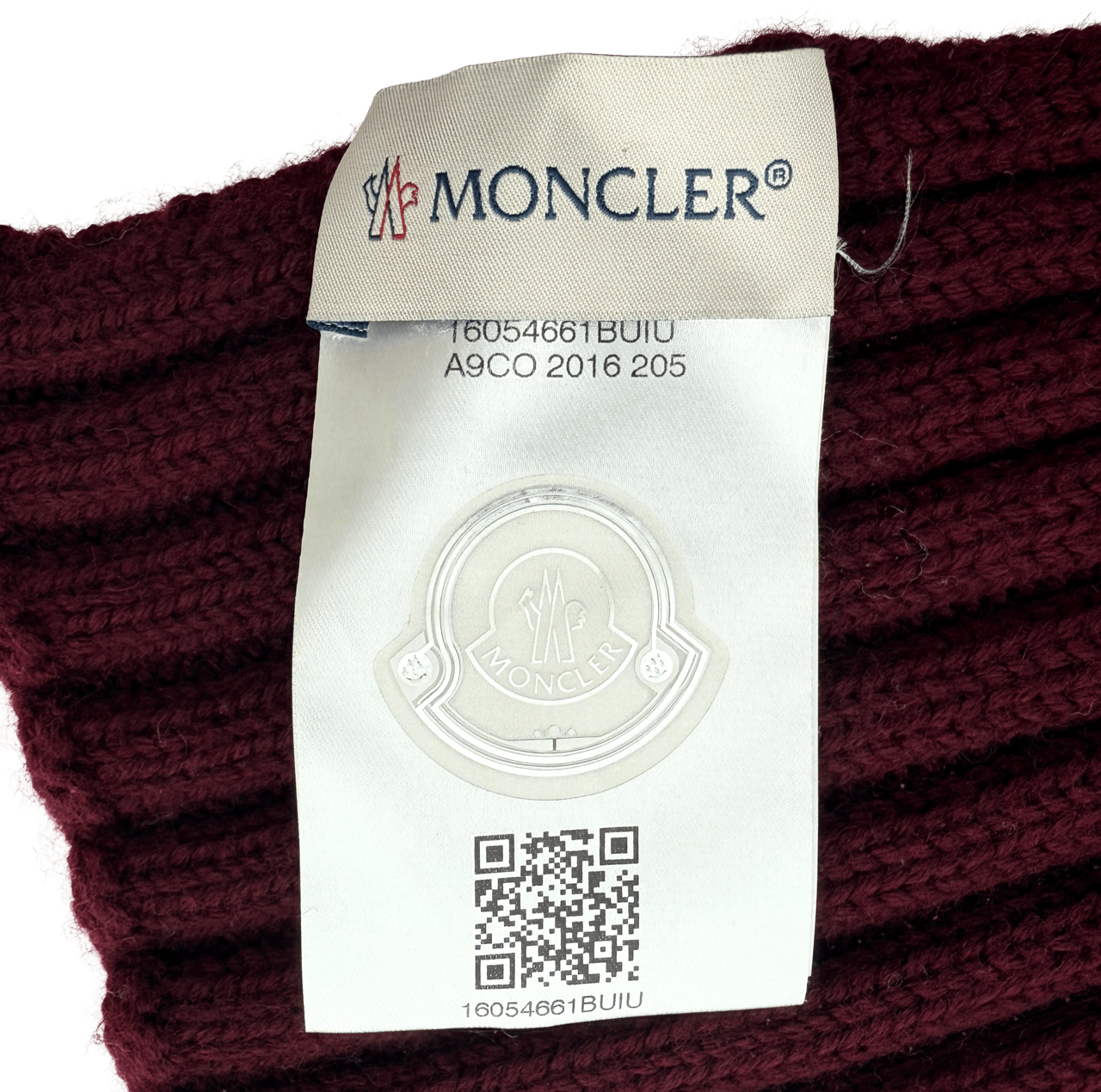 Moncler Moncler gerippter Strickschal aus Wolle Weinrot / sehr gut Rood