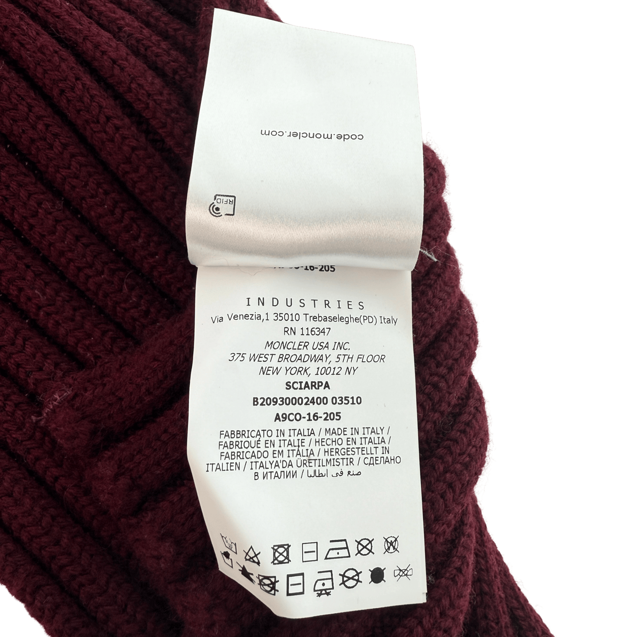 Moncler Moncler gerippter Strickschal aus Wolle Weinrot / sehr gut Rood