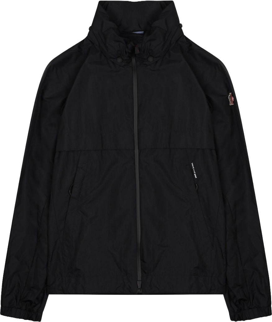 Moncler Relaxed Fit Black Polyamide Jacket With Adjustable High Collar Zwart