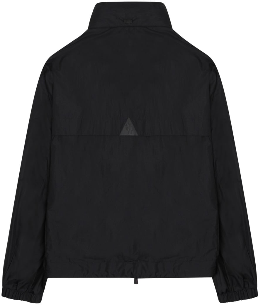 Moncler Relaxed Fit Black Polyamide Jacket With Adjustable High Collar Zwart