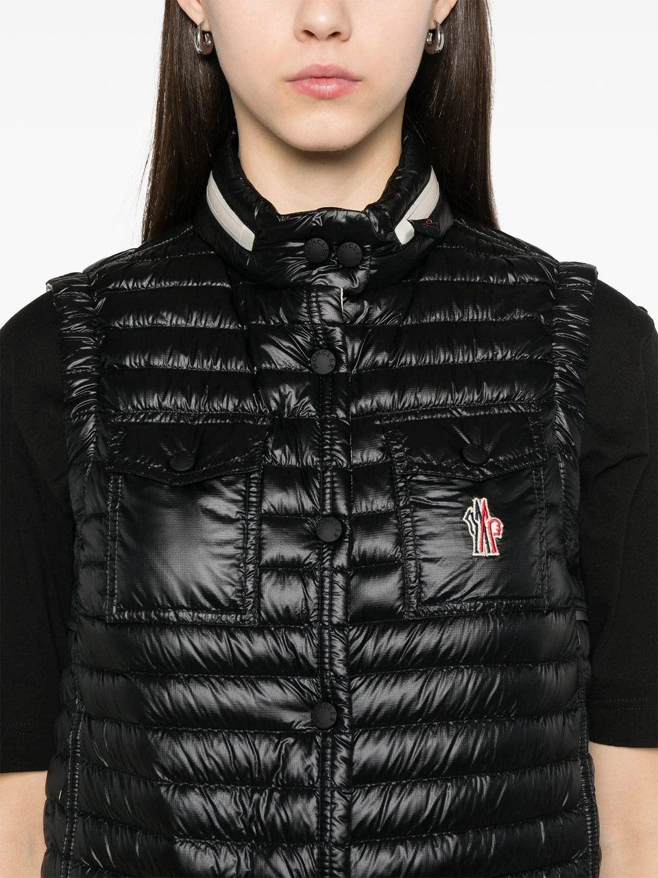 Moncler Black Gumiane Water-Repellent Quilted Vest Zwart