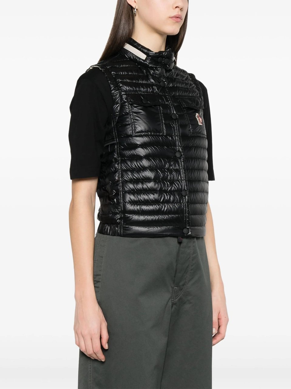 Moncler Black Gumiane Water-Repellent Quilted Vest Zwart