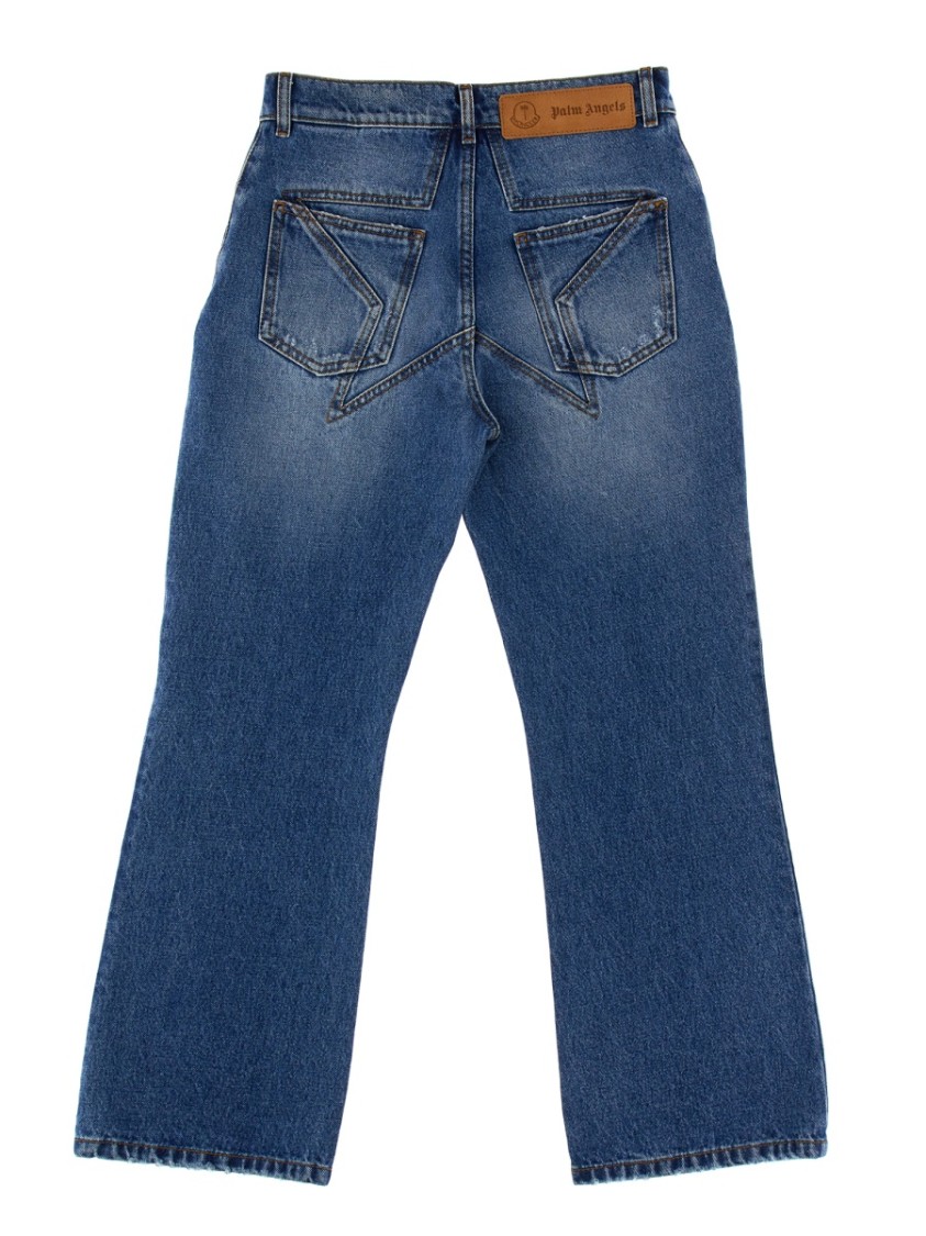 Moncler Star-Inlaid Patchwork Denim Jeans Blauw