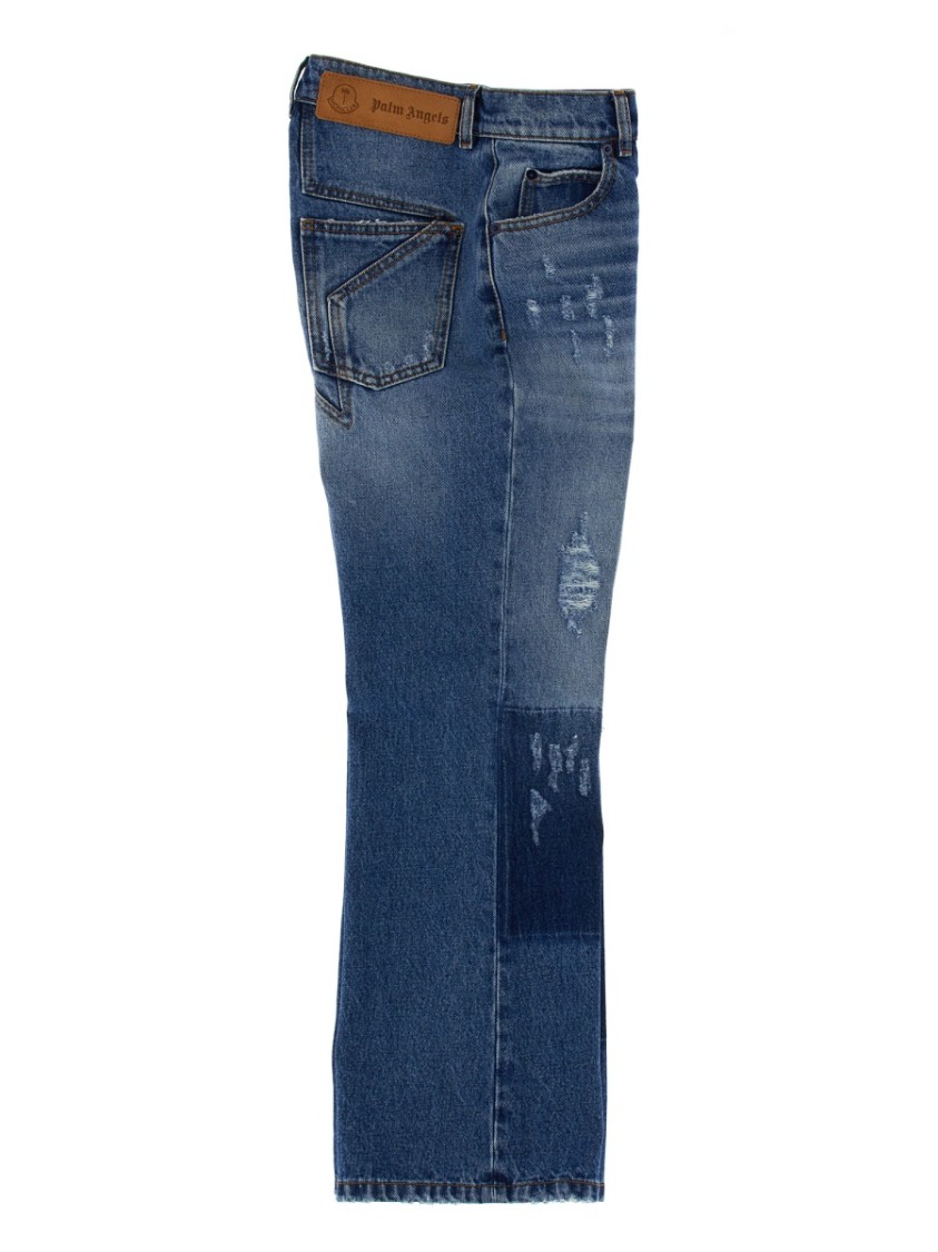 Moncler Star-Inlaid Patchwork Denim Jeans Blauw