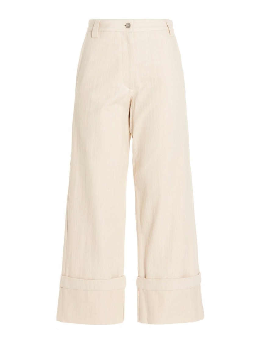 Moncler Cropped Flared Pants With Cuffed Hems Neutraal