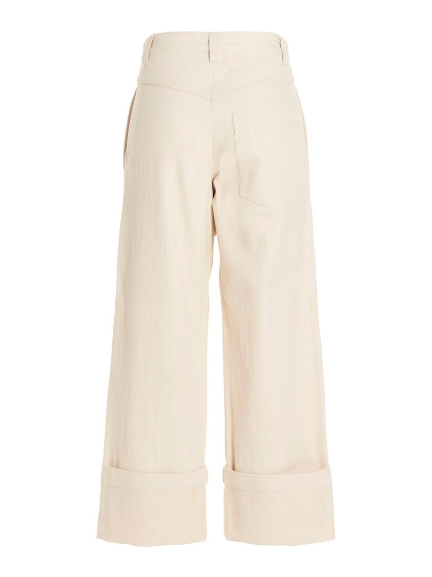 Moncler Cropped Flared Pants With Cuffed Hems Neutraal