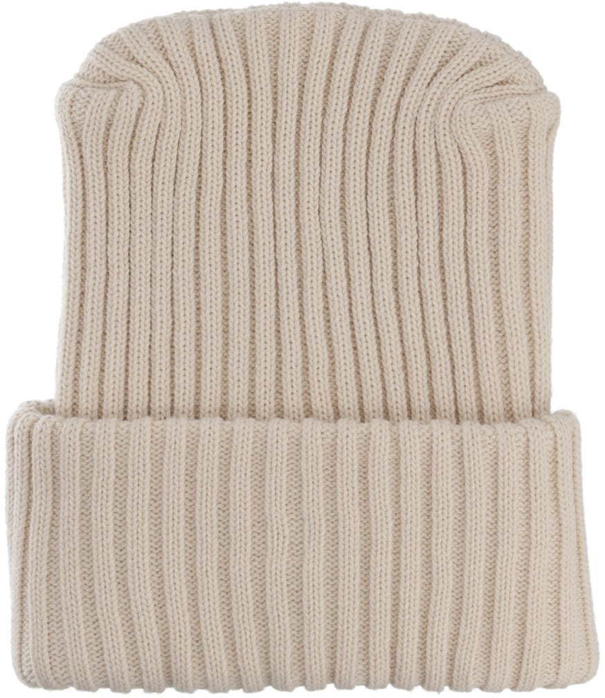 Moncler Ribbed Virgin Wool Cap with Folded Cuff Neutraal