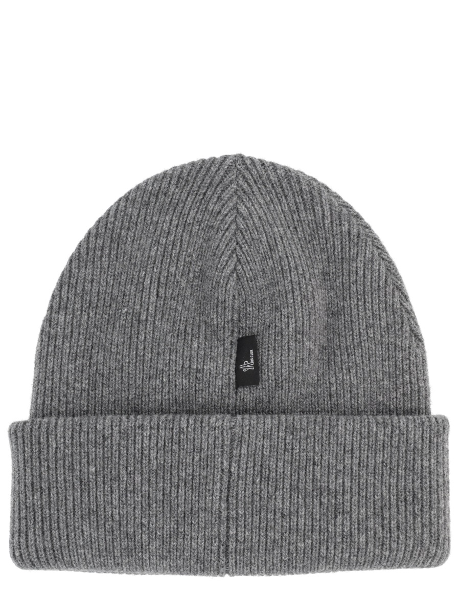 Moncler Grey Wool Ribbed Knit Hat Grijs