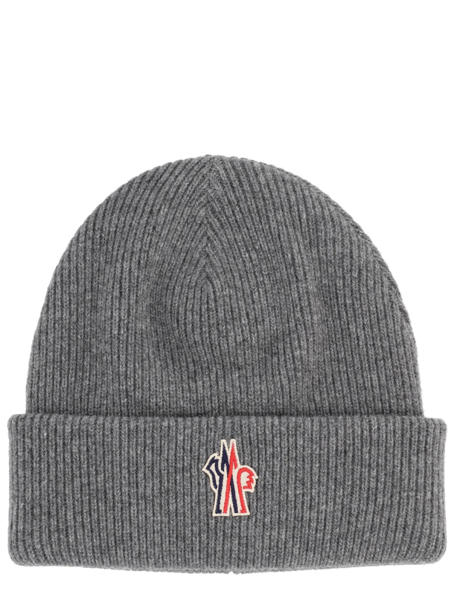 Moncler Grey Wool Ribbed Knit Hat Grijs