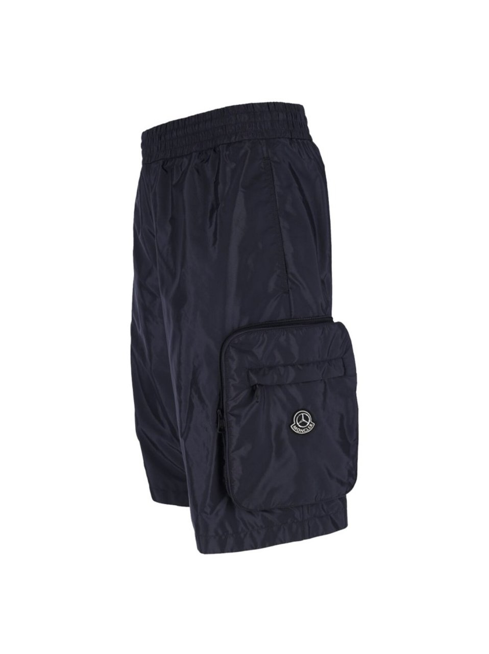 Moncler Navy Nylon Cargo Shorts With Silver Logo Detail Blauw