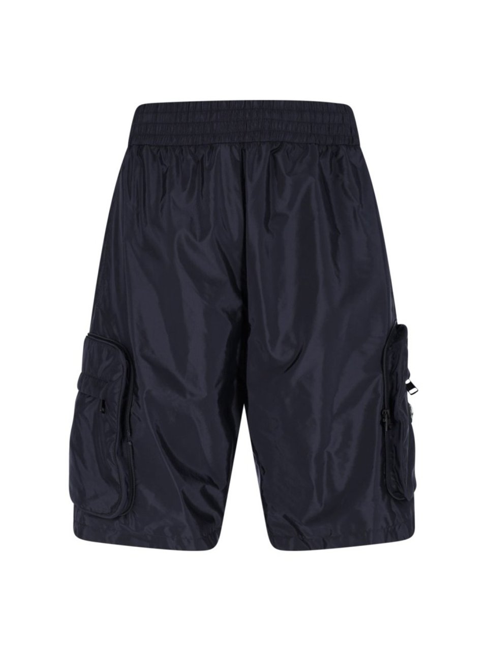 Moncler Navy Nylon Cargo Shorts With Silver Logo Detail Blauw