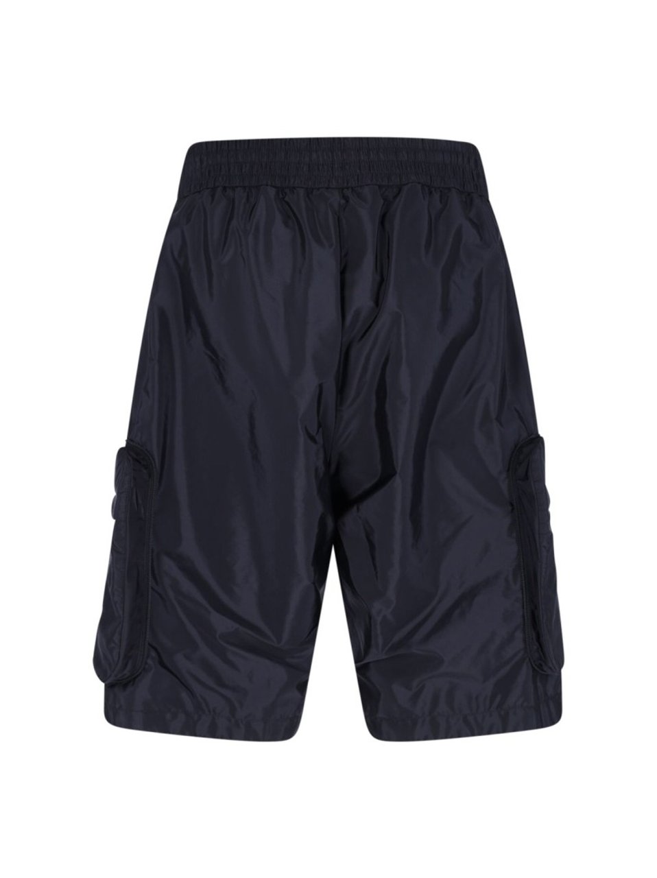 Moncler Navy Nylon Cargo Shorts With Silver Logo Detail Blauw